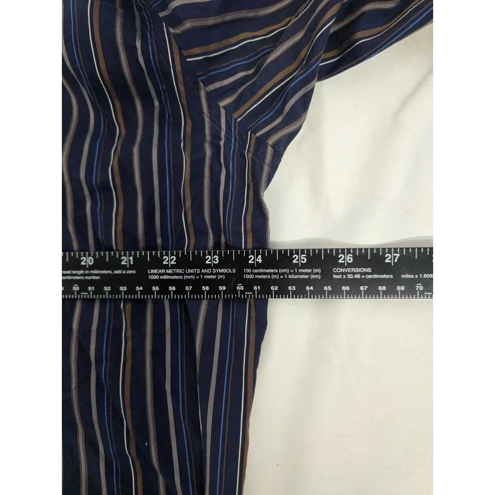 Banana Republic Mens XL Stripe Button Down Shirt Navy Blue Brown Long Sleeve